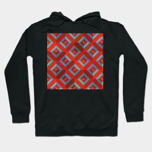 Red and Gray Shades in Geometric Tiles Hoodie